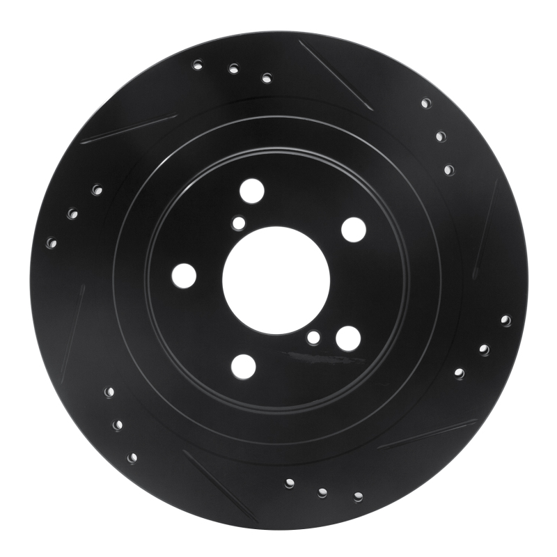 Subaru Impreza Brake Rotor (1) - Rear Right - R1 Concepts - Drilled & Slotted - Black - `05-`09